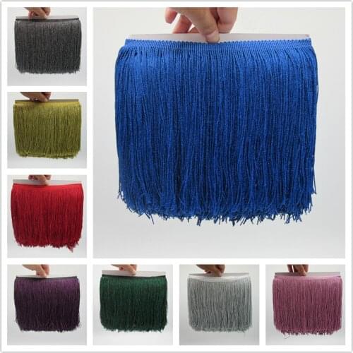 YY-tesco 10 Meters Polyester Lace Tassel Fringe Lace Trim Ribbon Sew Latin Dress Stage Garment Curtain Accessories 20cm Width
