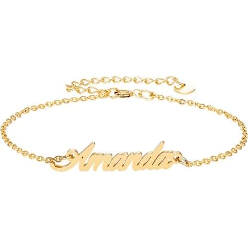 Custom "Amanda" Name Bracelet for Women Girls Anklet Chain Jewelry Gold Pulseira Masculina Charm Bracelet Handwriting Initials