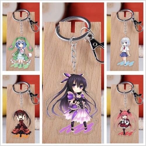 10 pcs DATE A LIVE Acrylic Keychain Toy Figure Yoshino Yatogami Tohka Bag Pendant Double sided Key Ring Gifts