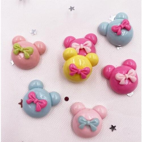 New 10PCS Resin Lovely Colorful Bow Mouse Flatback Stone Figurines Scrapbook Home Decoration Christmas Crafts F221