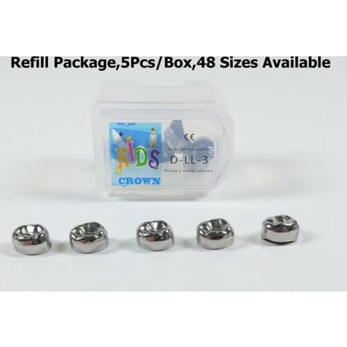 2Boxes Dental Kids Primary Molar Crown Refill Stainless Steel Pediatric Crowns Lower/Upper Right/Left E2 to E7