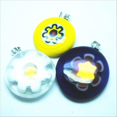 3pcs glass pendants size 25mm single flower beads charms jewelry pendants millefiori glass nice diy pendants