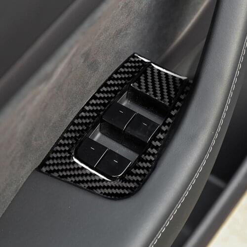 4pcs Carbon Fiber Stickers Car Door Lift Car Window Button Panel Kit Parts Trim for Tesla Model 3 LHD Vehicles Accessories