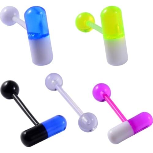 5pcs Acrylic Pill Capsule Tongue Piercing Ring Tongue Barbell Ring Ear Nipple Piercing Ring Tongue Ring Piercing Body Jewelry