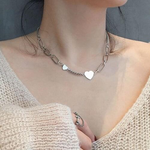 925 Sterling Silver Fashion Simple LOVE Heart Necklace for Women Vintage Thai Silver Short Clavicle Chain Party Jewelry
