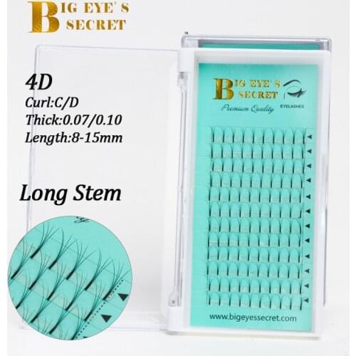 Big eyes secret Korean silk 4D volume eyelash long stem premade fans Volume eyelash extension