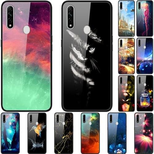 Case For OPPO A8 Back Phone Cover Black TPU Silicone Bumper With Tempered Glass