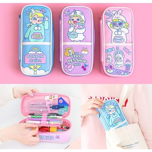 Cute School Pencil Box Korean Pencilcase for Girls Boys Pen Case Large Cartridge Penal Stationery Bag Big Kawaii Pencase Kit