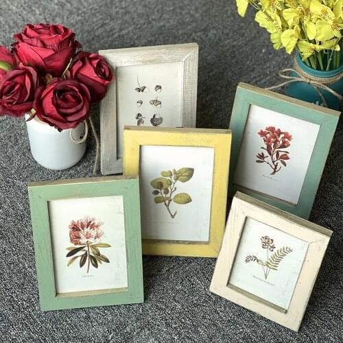 Rustic Flower Floral Plant Wooden Picture Frames For Tabletop Wall Mounting Bedroom Decor Wood Photo Frame With HD Acrylic Cover