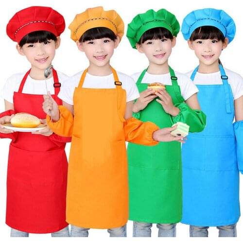 Kid Chef Hat Childrens Baking Hat Cute Girls Boys Food Service Kitchen Work Caps Solid Pleated Top Painting Hats Wholesale