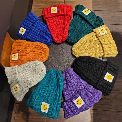 Purple Blue Orange Green Yellow Pink Black Winter Hat for Kids Fashion Korean Warm Knitting Children Hats