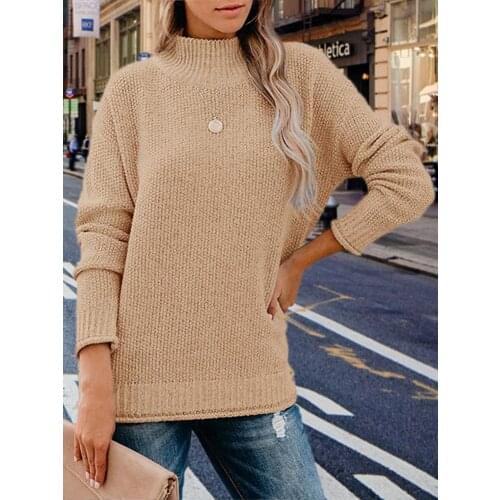 Women Turtleneck Sweater Loose Casual Pullover Knit Jumper Casual Loose Solid Color Sweater Full Sleeve Tops