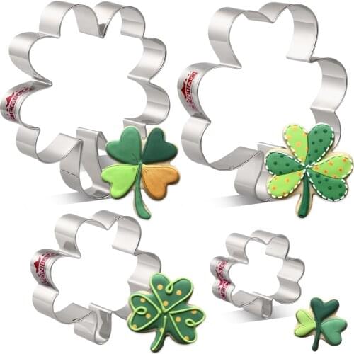 KENIAO Clover Cookie Cutter - by Janka J. Cookies - 4 Various Size and Shap - Biscuit Fondant Bread Cutters - Stainless Steel
