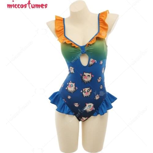 Kimetsu no Yaiba Inosuke Hashibira One-Piece Zentai Bodysuit Swimming Suit Bathing Suit Beach Swimsuit Outfit Cosplay Costume