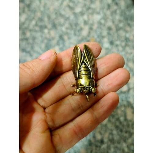 CHINA antique brass fengshui cicada small Statue Metal crafts family decorations Key buckle Necklace pandent