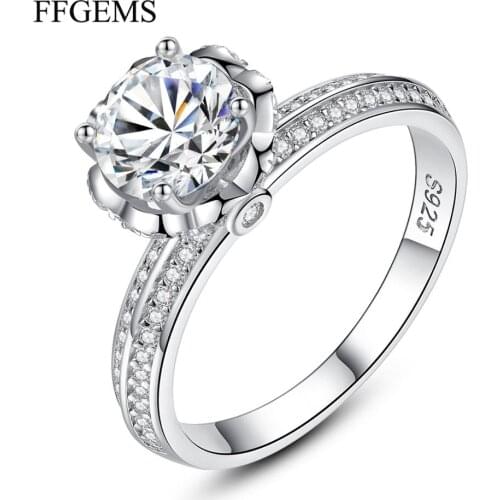 100% Sterling Silver 925 Moissanite Diamond Round Cut 1.0CT VVS D Proposal Rings Fine Jewelry For Women Wedding Gift Engagement