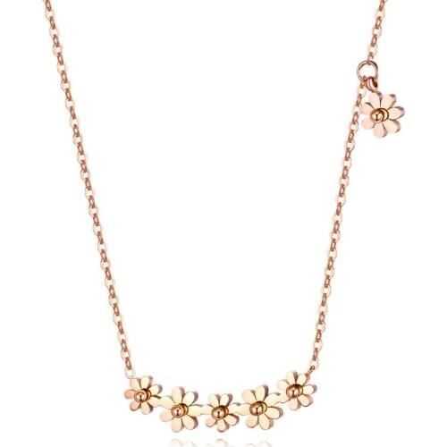 Kpop rose gold Six daisies pendant necklace women stainless steel jewelry 2020 minimalist collar mujer valentines day gift