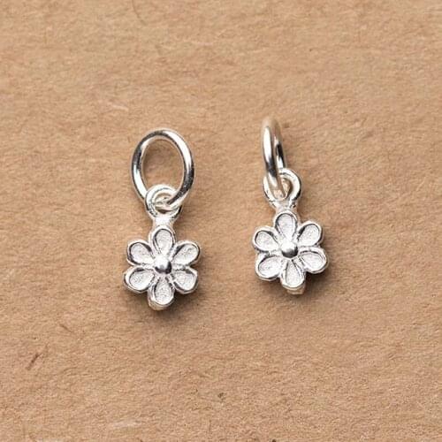 Pretty 925 Sterling Silver Flower Charms With Ring DIY Pendants Jewelry Making 9x6mm Hand Made Women Dangle Earrings Findings
