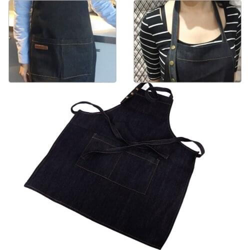 LETAOSK Cooking BBQ Denim Apron With Pockets Kitchen Chefs Barista Craft Baking Cleaning Work Uniform Bartender Household