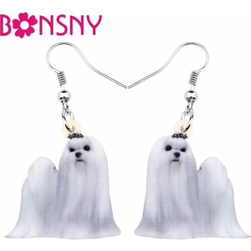 Bonsny Alloy Acrylic Cute Chinese Shih Tzu Dog Earrings Drop Dangle Elegant Animal Pet Jewelry For Women Girls Gift Decorations