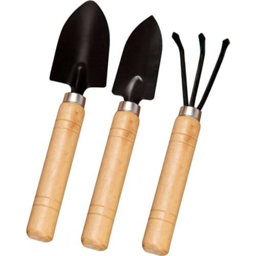 3 Pcs/set Mini Spade Shovel Harrow Flowerpot Tools Potted Plants Maintenance Wooden Handle Plant Soil Shovels Gardening Tools