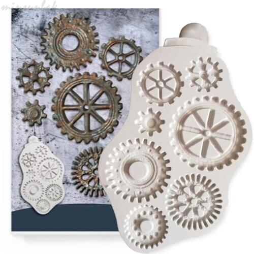 Minsunbak Distressed Cogs Silicone Fondant Mould DIY Chocolate Sugarcrafts Baking Tools Cake Edge Decoration Kitchen