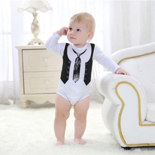 Fashion Top Sale Recommend Retail One-Pieces Boy Gentleman White Long Sleeve Baby Newborn Clothes Body Bodysuit B0721