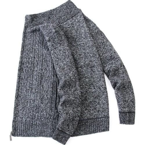 Mens autumn/winter knit coat faux fur wool sweater zipper stand neck cardigan stylish solid color all-match jacket