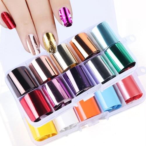 10 Roll Nail Wraps Foils Stickers Set Mix Metal Mirror Transparent Flowers Holographic Transfer Foil Nail Art Decorations TR943