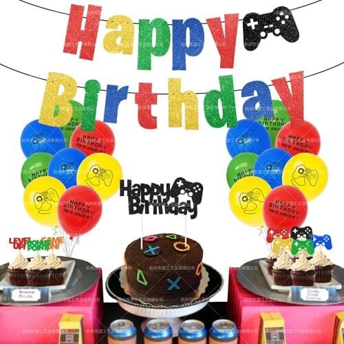 45pcs/set Game Theme Latex Balloons Set Birthday Party Banner Cake Topper Air Globos Kids Party Decorations Supply