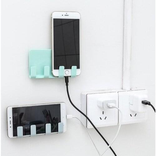 Stick On Mobile Phone Charging Bracket Mobile Phone Stand iPad Charging Shelf Wall Traceless 4 Hook Storage Rack