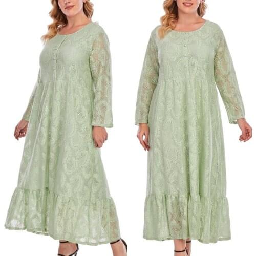 New Middle East plus Size Womens Clothing Solid Color Lace Long Dress Dress French Romantic Flower Lace Dress