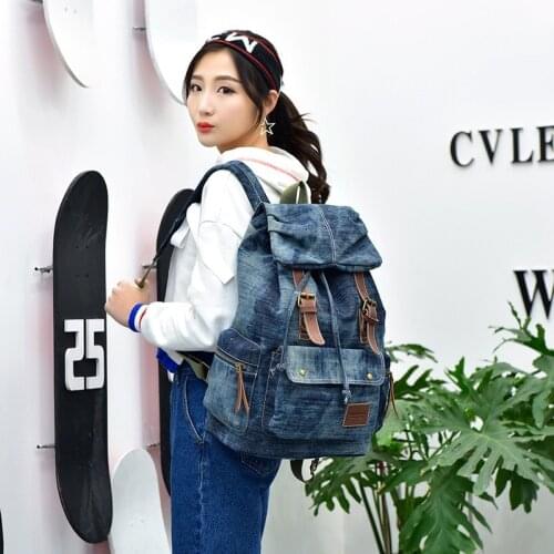 Manufacturers wholesale student bags retro canvas wash jeans backpack mens bags college leisure travel bags canvas backpack men