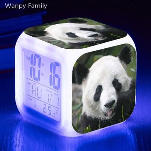 Panda Alarm Clock 7 Color Glowing Multifunctio LED Digital Alarm Clock Big screen Touch Sensing Luminous Watches Clock
