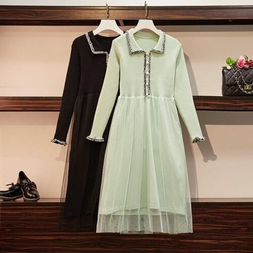 Autumn winter plus size womens fashion fat sister knitted dress office lady vestidos de festa Pastel robe femme