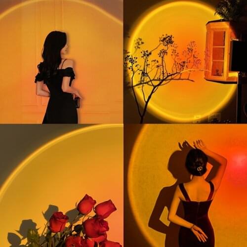 USB Rainbow Sunset Projector Lamp Led Night Light Sun Projection Desk Lamp for Bedroom Bar Coffee Store Wall Decoration Lighting