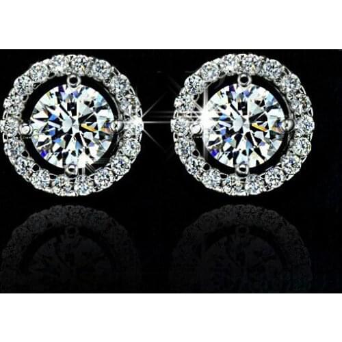 Female Luxury Crystal White Zircon Stud Earrings Simple Gold/Silver Color Round Earrings Vintage Wedding Earrings For Women Gift