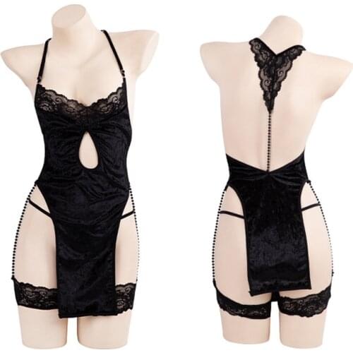 Sexy Lingerie Classical Split Fork Cheongsam Dress Women Devil Cosplay Lolita Vampire Hollow Out Costumes Sleepwear Drop Ship