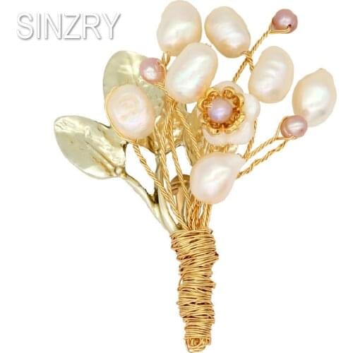 SINZRY elegant New copper handmade natural freshwater pearl flower lady brooch pin creative original design brooches jewelry