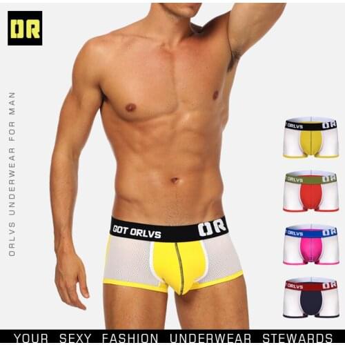 ORLVS Sexy Men Boxer Gay Underwear Soft Breathable Male Underwear Comfortable Solid Panties Underpants Cueca Boxershorts Homme