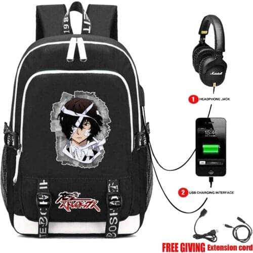 USB Charge Headphone Jack Student School Book Bag Rucksack teenagers Travel Mochila for anime Bungou Stray Dogs Backpack 4 style