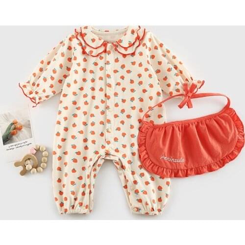 2021 spring baby one-piece baby girl sweet long crawl romper full moon long-sleeved cotton romper