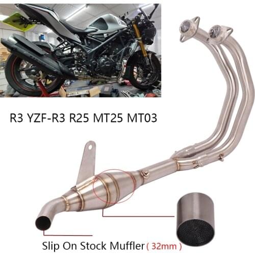 32mm for Yamaha R3 R25 MT-03 MT-25 YZF-R3 Exhaust Pipe Motorcycle Header Mid Tube Slip On Stock Muffler Escape with Catalyst