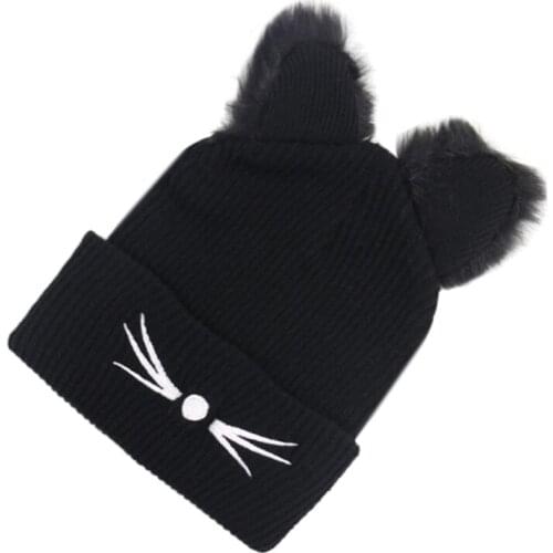 Winfox New Knitted Beanies hat For Women Fashion Cat Ears Hat Bonnet Winter Hats
