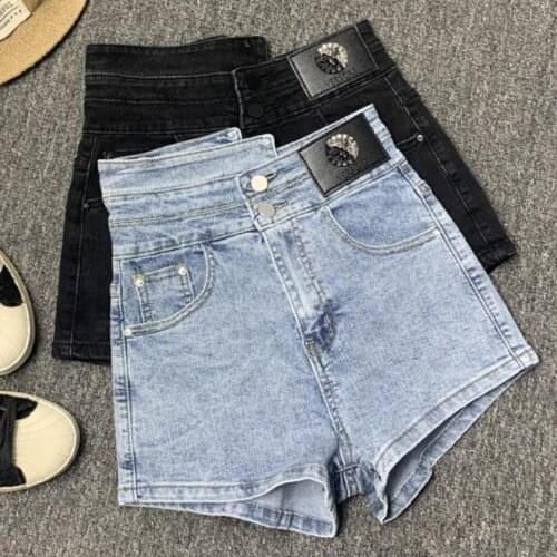 Black denim shorts women autumn winter high-waisted A-line straight all-match boots wide leg shorts