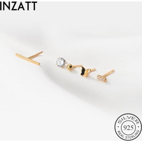 INZATT Real 925 Sterling Silver Zircon Geometric Stud Earrings For Fashion Women Punk Fine Jewelry Minimalist Accessories 1 set