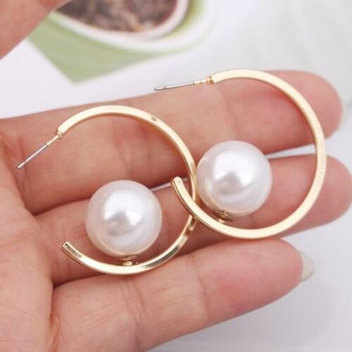 Imitation Pearl Drop Earrings for Women Statement Earrings Gold Color Geometric Alloy Earrings Pendientes Fashion Jewelry