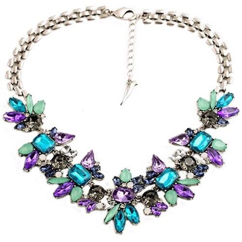 Womens Rhinestone Flower Cluster Bib Pendant Choker Chain Charm Pendant Necklace
