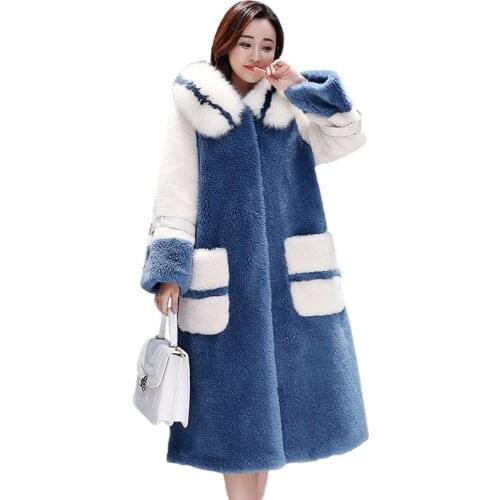 2019 New Winter Woolen Coat Women Thicken Fur collar Hooded lambswool Jackets Female Elegant Plus size Long Wool Outerwear G597