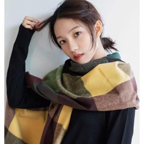 Winter Fashion Plaid Warm Thick Scarf Women Luxury Cashmere Shawls With Tassel Autumn Office Hijabs Foulard Scarves PJ155